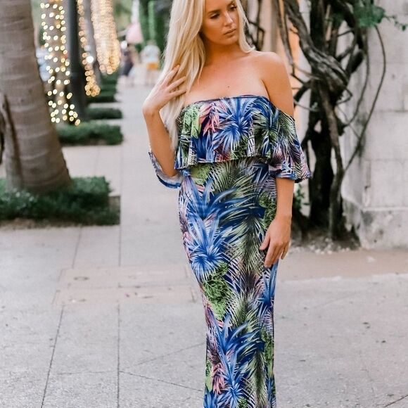 Love Tree Dresses & Skirts - TROPICAL RUFFLE OFF THE SHOULDER DRESS